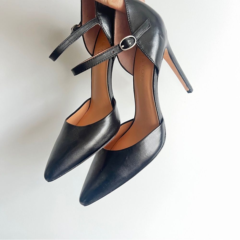 Halston Heritage Black Leather Stiletto Heels with Ankle Strap Size 8